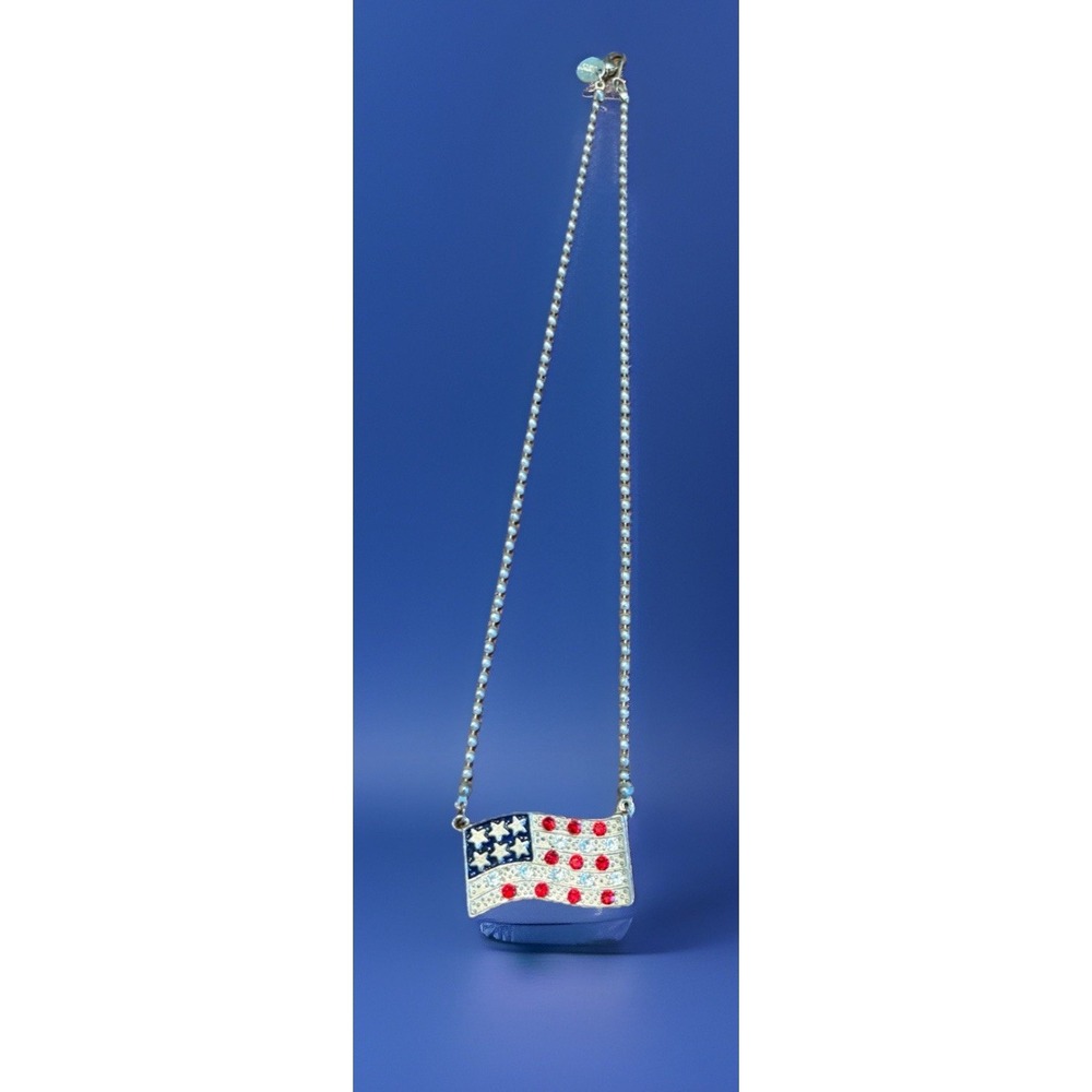 Vtg Claire's American Flag Rhinestone Necklace Patriotic Y2K Costume Jewelry
